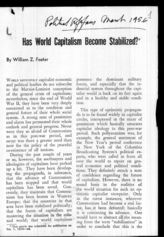 Дело 66. Статьи У.Фостера "Has World capitalism Become Stabilized?", "The Road to Socialism" и другие